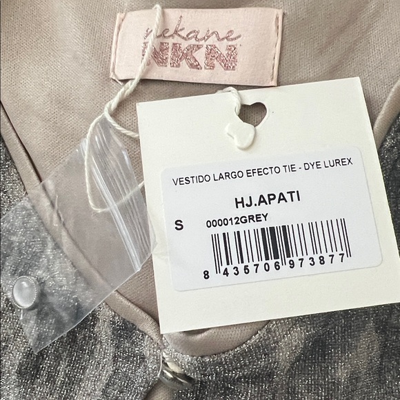 NKN Nekane Lurex Tie Dye Midi Dress Gray Taupe Long Sleeve Keyhole Small NWT - Picture 9 of 11